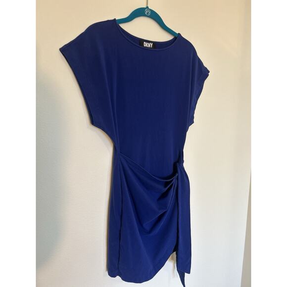 DKNY Tie Waist Mini Dress Women’s size XS Tie-Front Short Sleeve Marine Blue - Picture 2 of 6